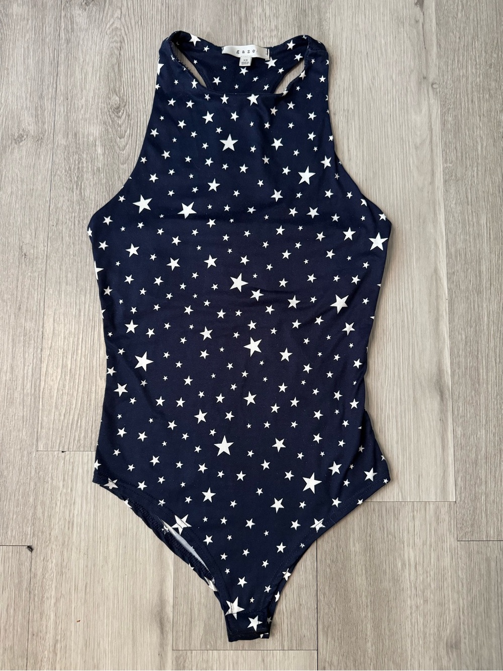 Gaze Sleeveless Bodysuit Blue With White Stars Patriotic Snaps Size XS